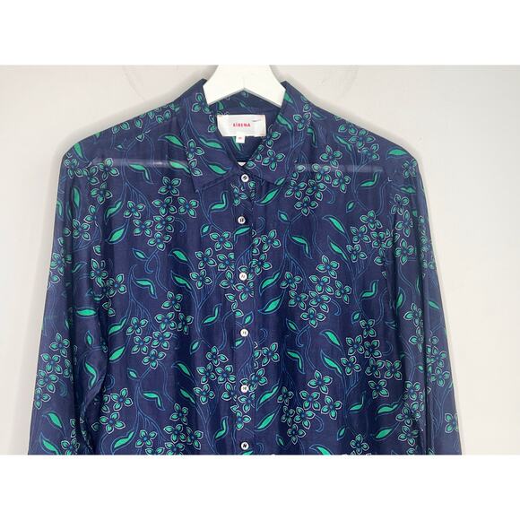 Xirena Beau Floral Print Long Sleeve Button-Up Shirt Navy/Green Women's Size XS - Picture 4 of 12